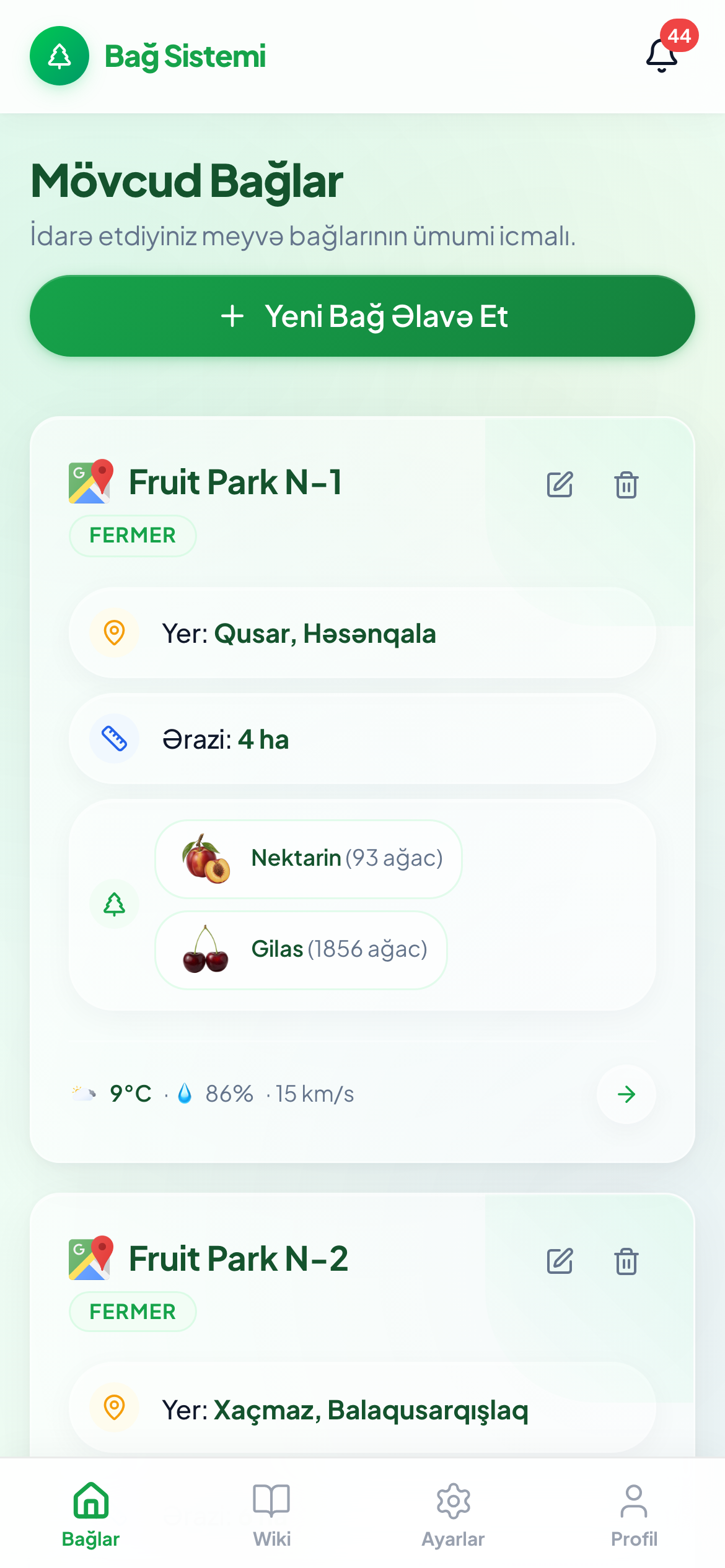 Bağban ana ekran